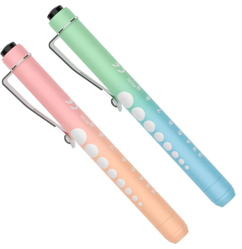 Diagnostikleuchte Pupillenleuchte, RISEMART 2 Stück Wiederverwendbare LED Stiftlampe mit Taschenclip alsr Krankenschwestern Ärzte Schüler Stiftlicht, Penlight (Farbverlauf blau-grün + rosa-orange)