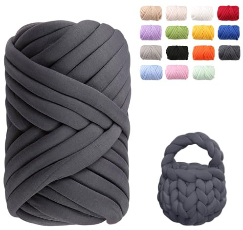 Armstricken Wolle 500g 25m Dicke Chenille Wolle zum Handstricken Weiches Chunky Yarn Schlauchgarn Häkelwolle Dickes Garn zum Häkeln für Taschen, Decken, Haustiernester, DIY-Kunsthandwerk (Dunkelgrau)