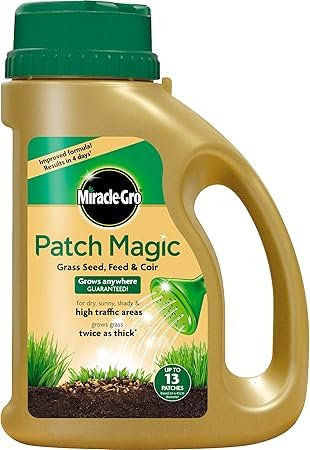MiracleGro Patch Magic Grass Seed, Feed & Coir 1015g Jug – Fast-Growing Lawn Repair for Bare Patches – 60% Ryegrass & 40% Fescue – All-in-One Lawn Patch Repair