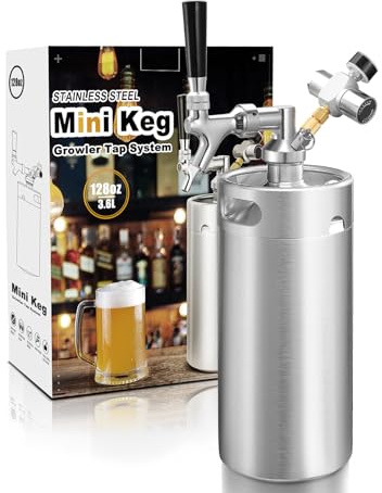 Hgkeke Mini-Fass-Growler, Edelstahl-Bierfass-Zapfhahn-System, tragbarer Bierspender zum Frischhalten und 55 PSI CO2-Druck, Kohlensäure, Bierzapf-System für selbstgebraut, Camping (silberfarben)
