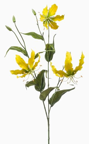 artplants.de Künstlicher Zweig Gloriosa TROFEL, gelb-grün, 90cm | Deko Gloriosazweig