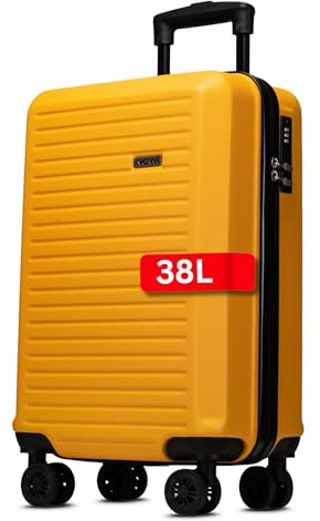 NOWI Handgepäck Koffer M 38L – Kleiner Hartschalen-Trolley Suitcase Luggage – Bordgepäck rollkoffer, Zahlenschloss, Ultraleicht handgepäck Trolley (Gelb, M)