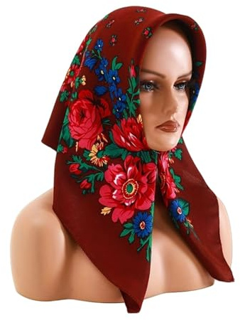 THOANBY Schal mit russischem Blumendruck,Kopftuch mit russischem ethnischem Blumendruck für Damen,modisches und bequemes Bandana-Kopftuch aus Polyester für den Winter