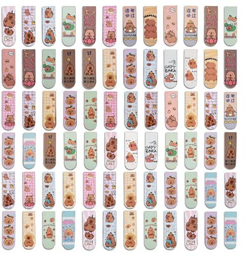 72 Stück Magnetische Lesezeichen, 6x2 CM Lesezeichen Magnetisch Tiere Capybara Magnetlesezeichen Schule Zubehör Halloween Weihnachts Geschenke für Schüler Lehrer Buchliebhaber