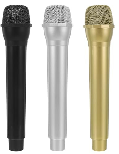 UPKOCH 3PCS Fake Microphone: Plastic Handheld Mic Prop Pretend Microphone Toy Stage Mic Toys for Role-Playing Singing Parties Wedding Photo Props