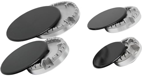 DesertRose Gas Stove Burner Caps Set Comaptible with SABAF Stove,Handles Lid Kit Zinc Alloy Stove knob Cooker Hat Gas Stove Burner Cooktop Parts and Accessories (Plane Surface)