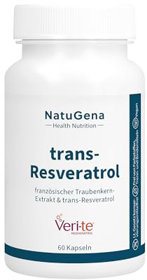 NatuGena Trans-Resveratrol – Traubenkern-Extrakt | 60 Kapseln | 60 Tage | Enhält 150 mg trans-Resveratrol aus 153 mg Veri-te Resveratrol mit 120 mg OPC aus 200 mg französischem Traubenkern-Extrakt