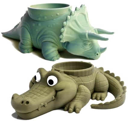Crocodile Dinosaur Egg Cup Holder – Novelty Easter Souvenir Gift Soft Boiled Egg Stand Animal Shaped Kitchen Table Piece Family Breakfast Ornament Seasonal Accent 3D (Twin Pack Dino&Croc)