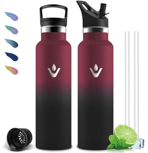 Mujigaga Botella Agua Acero Inoxidable, Botella Termica 1 litro, A Prueba de Fugas, Cantimplora con Pajita, sin BPA, Mantiene 24H Frio/12H Calor, Cantimplora para la Deportes, Senderismo, Cámping