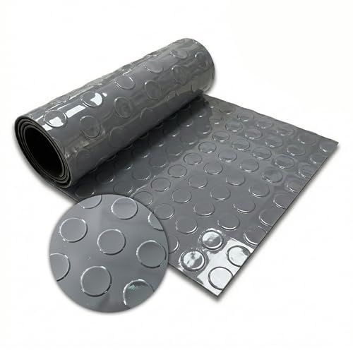 Floordirekt PVC-Bodenbelag – Noppen Anti-Rutsch Industrieboden in Coin-Optik – Pflegeleicht & Belastbar – Rollenware mit Zuschnitt - Coin Mirror Dunkelgrau - 110x600 cm