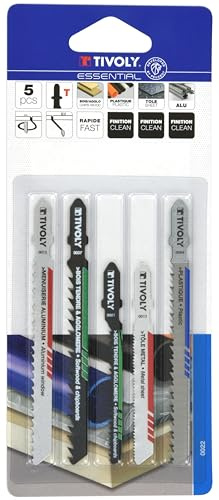 TIVOLY - Assortiment de 5 Lames de Scie Sauteuse Multi-Matériaux (Bois, Métal, Plastique) - Attache en T