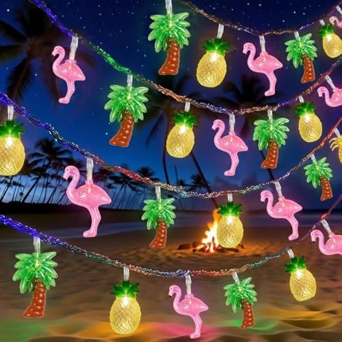Koboko Hawaii Deko Lichterkette mit Timer, 1,5M 10 LED Lichterkette Sommer mit Ananas Palmen Flamingo Deko, Lichterketten Sommerdeko Innen Außen, Ananas Palmen Led Lichterketten Hawaii Party Zubehör
