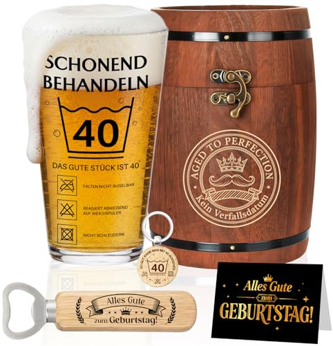 Geschenk 40 Geburtstag Mann, 500 Ml Bierglas Mit Gravur (40 Jahre) | Geschenke Für Männer Geburtstag , Personalisierte Geschenke Männer, Mit Geburtstagskarte,Flaschenöffner,Schlüsselanhänger