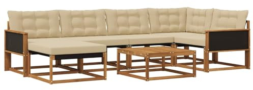 vidaXL Outdoor-Sofagarnitur 7 pcs Natur und Beige Massivholz Akazie, Modernes Garten-Sofa-Set, langlebige Loungemöbel, stylische Terrassensitze, wetterfeste Schaumkissen, Akazienrahmen