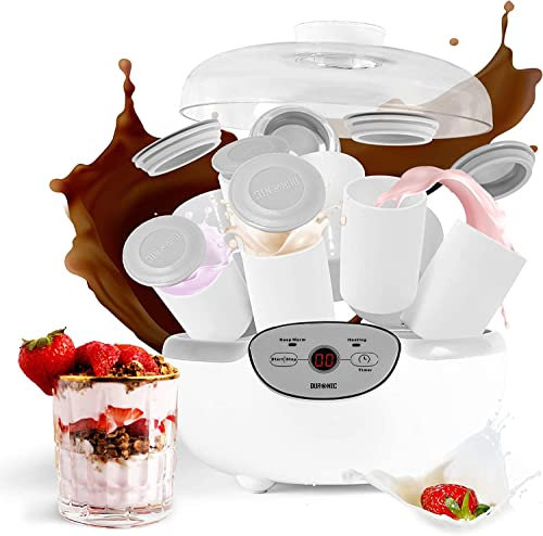 Duronic YM2 Digital Display 8 Ceramic Pot Premium Electric Yoghurt Maker - Perfect for Making Fresh Healthy Natural Yoghurt at Home (Renewed)