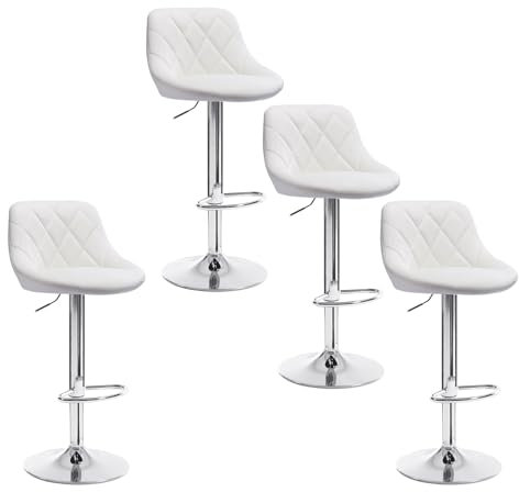 WOLTU 4er Set Barhocker Bistrohocker Tresenhocker Barstuhl Höhenverstellbar, Drehbar, Sitzfläche aus Kunstleder, verchromter Stahl Weiß BH23ws-4