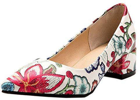 Mo Joc Women Court Shoes with Pointed Toe and Chunky Heels Red