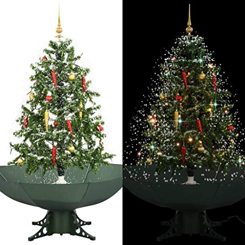 vidaXL Schneiender Weihnachtsbaum mit Schirmfuß Schneefall Kugeln LED-Lampen Tannenbaum Christbaum Kunstbaum Dekobaum Schnee Grün 140cm