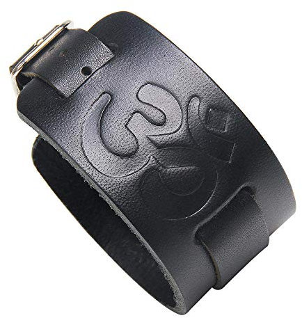 Damen Lederarmband,Vintage Leder Geflochten Armreifen Punk Breite Gravieren Om Manschette Armband Schwarz Charme Bracelets Persönlichkeit Männer Jungen Frauen