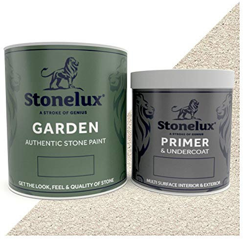 StoneLux® Garden Stone Coating - Stone Effect Garden Paint (1 Litre & 500ml Primer, LAMPORT)