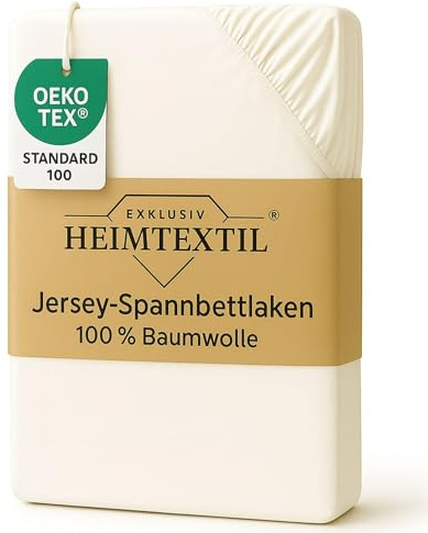 EXKLUSIV HEIMTEXTIL Jersey Spannbettlaken Premium Marke 140-160 x 200 cm 100% Baumwolle Öko - Tex Zertifiziert, Markenqualität, Matratzenhöhe bis 25 cm, Naturweiß