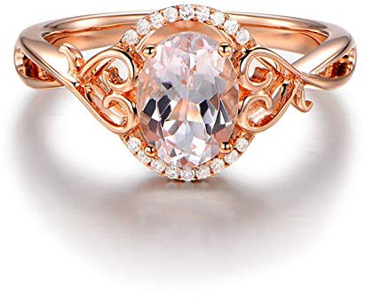 Beydodo Ring Diamant 750 Herz Filigran mit 1.3ct Rosa Morganit Verlobungsringe Rosegold Trauringe Gr. 54 (17.2)