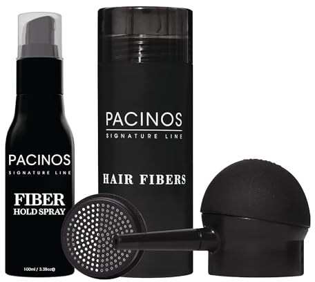 Pacinos Hair Fiber Kit - Conceal Thinning Hair Instantly with Fiber Hold Spray - Black