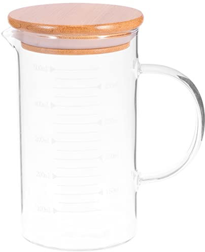 Cabilock 500Ml Glaskrug mit Deckel Milchbecher Hitzebeständig Heiß Kaltes Wasser Karaffe Wasserkrüge mit Holzdeckel Klar