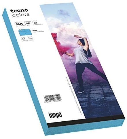 inapa Briefumschläge tecno Colors - DIN-C6/5 (114 x 229), 80 g, blau, haftklebend, mit Fenster, 25 Stück