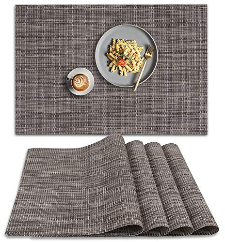 homEdge PVC-Platzdeckchen, rutschfest, hitzebeständig, waschbares Vinyl, Linen Gray, 4 Stück