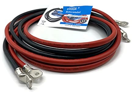 eXODA Cavo da batteria di 300cm Cavo di alimentazione da 35 mm² in rame con estremità ad anello M6