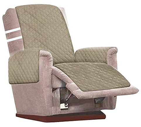 Beenle-Icey Sesselschoner, 1 Sitzer Sesselauflage, Anti-Rutsch Sesselüberwurf, Sesselschutz mit 2 weißen Spanngurten verstellbaren Schnallen & Armlehnen, Sesselbzug für Zuhause Wohnzimmer (Khaki)