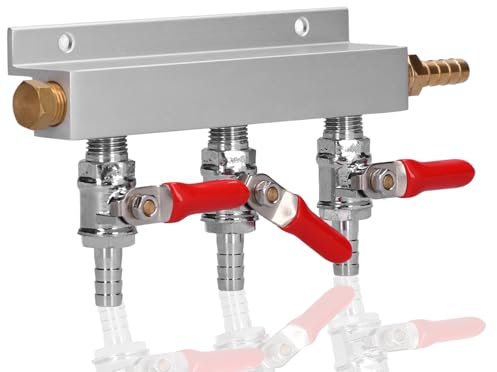 CO2 Gas Distribution Manifold, Gas Splitter Durability 3 Way Gas Splitter with Shutoff Valve for BBQ Grill Heater, Propane Appliances
