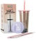 HYDRATE 2.ONE 700ml Iced Coffee Cup with 2 Lids, 1 Thick & 2 Thin Straws & 2 Brushes (NO Sleeve) | Reusable Travel Tumbler for Bubble Tea, Boba, Smoothie, Milkshake or Any Drinks (Pink)