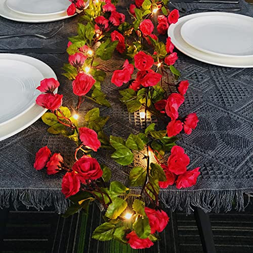 Lichterkette, Rosen, Blumen, Pflanzen, dekorative Lichterkette, Rosa, Batterie, für Haus, Valentinstag, Muttertag, Vorschlag, Hochzeit, Weihnachten, Dekoration (2 m/20 LEDs, 69 Blumen-Rot)