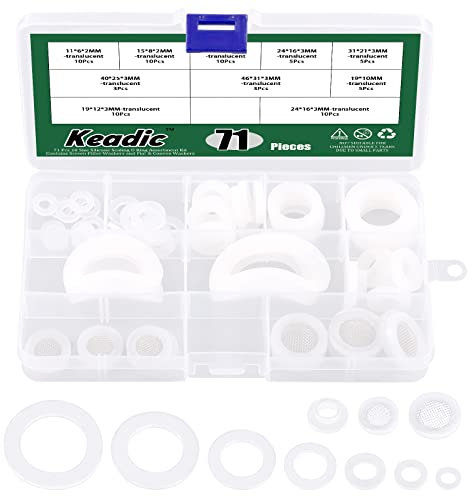 Keadic Assortiment de 71 joints toriques en silicone de 10 tailles comprenant des rondelles de filtre d'écran et des rondelles plates et convexes pour robinet de tuyau de 2,5 cm, 3/4, 1/2, 3/8,