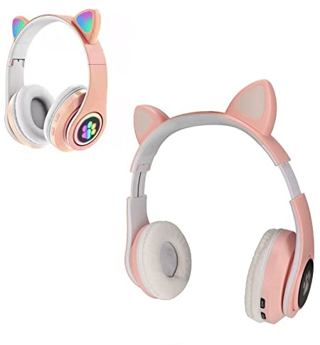 Casque Bluetooth Oreille de Chat, écouteur sans Fil Bluetooth Mignon, Casque de Lampe Respiratoire Pliable pour Casque sans Fil, pour Enfants, Conception de Lumières LED D'oreille de Chat(Rose)
