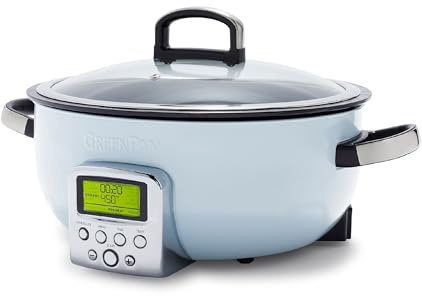 GreenPan Elite Essential Smart Electric 5.6L Skillet Pot OmniCooker | Easy Sear, Saute, Stir-Fry & Rice Cooker Presets, PFAS-Free Ceramic Non-Stick, LED Display, Blue Haze