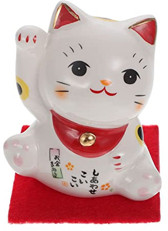 ABOOFAN 1stk Glückliche Katze Tischdeko Sammlerfigur Für Den Schreibtisch Reichtum, Glückskatze Winkende Hand Für Das Armaturenbrett des Autos Mini Keramik Weiß Im Auto Statue