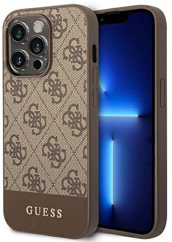 Guess GUHCP14LG4GLBR Schutzhülle für iPhone 14 Pro 6, 2,5 cm (1 Zoll), braune Hartschale, 4G Stripe Collection