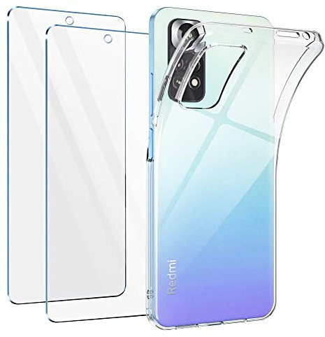 Vauki für Xiaomi Redmi Note 11/Redmi Note 11S Hülle mit Schutzfolie 2 Stück,Ultra Dünn Transparent Silikon Handyhülle und Displayschutzfolie,Slim Soft Stoßfeste Schutzhülle für Redmi Note 11 6.43