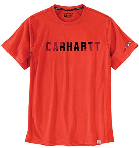 Carhartt Men's Force Relaxed Fit Midweight Short-Sleeve Block Logo Graphic T-Shirt, Cherry Tomato, XL