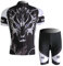 L SERVER Fahrradtrikot Herren Schnell Trocknendem Stretch Kurzarm Jersey mit Taschen + Gepolsterte Shorts Trikot Kit, Schwarzer Wolf, L