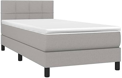 vidaXL Boxspringbett mit Matratze LED Bettgestell Einzelbett Polsterbett Bett Hotelbett Lattenrost Bettrahmen Schlafzimmerbett Hellgrau 90x200cm Stoff