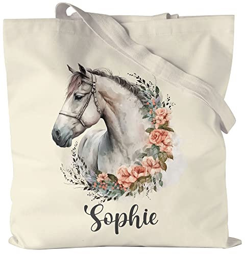 Kiddle-Design Pferde Jutebeutel Personalisiert Mädchen Kinder Pferdemädchen Pony Geschenk Namenskissen mit Namen Pferdemotiv Tasche