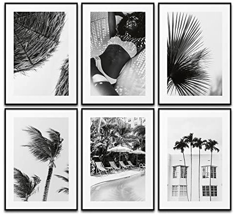 BLCKART Vacay Vibes Wandbilder Wohnzimmer Poster Set Schwarz Weiß Monochrome Wanddeko Bilder Schlafzimmer Deko Büro (6x DIN A4 (21 x 29,7cm))