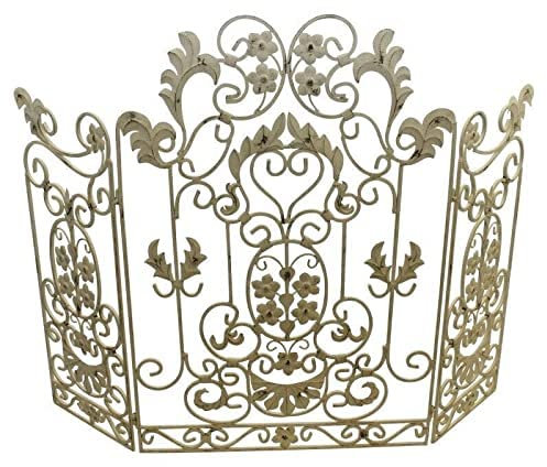 CAZARU Kaminschirme, Landhaus-Kaminschirm, Blumenmuster, antikes Distressed-Eisen, Kaminschirm, Flache Kaminschirme, dekorativ