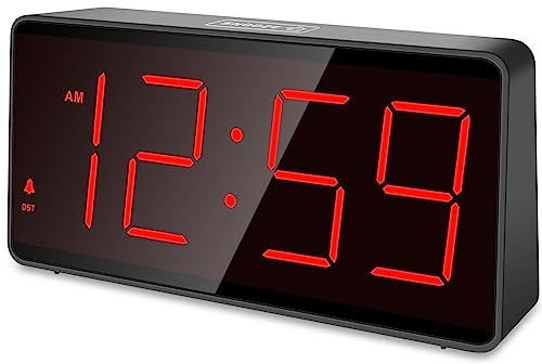 Peakeep Battery Operated Digital Clock, Alarm Clock for Bedrooms - Cordless Large Big Numbers 4 Dimmers for Seniors, Adjustable Volume Loud Alarm Clock for Heavy Sleepers Adults (Red Digits)