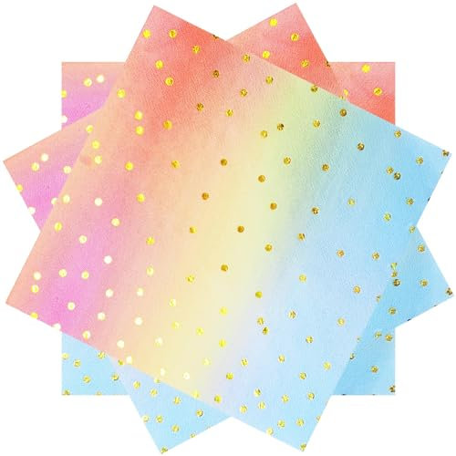 Cocktail-Papierservietten, 33 x 33 cm, Rosa und Gold, 100 Stück, Regenbogen-Partyzubehör für Frauen, Geburtstag, Hochzeit, Pastellfarben, Einweg-Servietten