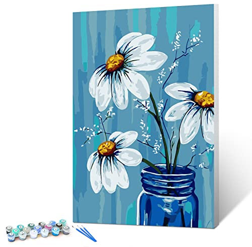 gelrovaled Malen Nach Zahlen Erwachsene, Handgemalt Ölgemälde Kit für Anfänger und Erwachsene Mit 3-Pinseln und Acrylfarbe, 20X30CM, mit Rahmen (Flower)